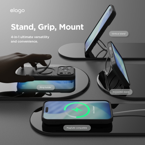 elago Magentic Ring Stand Armor for iPhone 17 Pro Max Case, 360 Rotatable Ring Stand, Compatible with MagSafe, Drop Protection, Shockproof Bumper