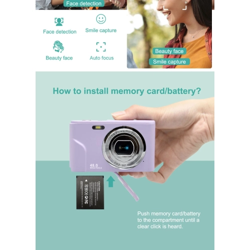 Mini appareil photo numérique pour étudiants, utilisation à la maison, égoportrait, caméra de carte HD, zoom 16x, 8 mégapixels - bleu, carte mémoire