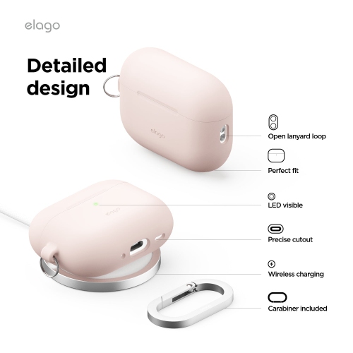 elago for AirPods Pro 3 Case - Premium Silicone Case with Carabiner, Supports Wireless Charging, Shock Resistant, Full Protection, Headphone