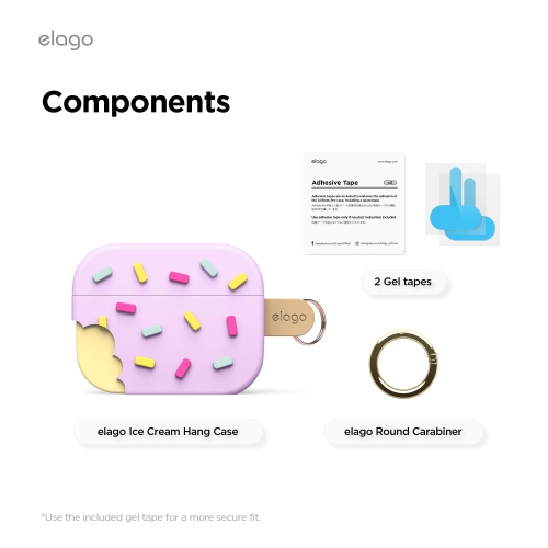 elago Ice Cream Case for AirPods Pro 3 Case Cover - Karabiner Included, Supports Wireless Charging, Full Protection