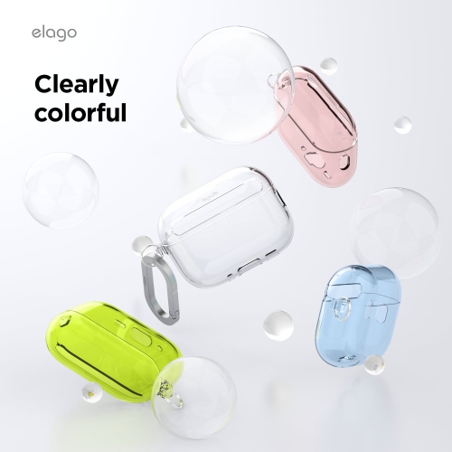 Étui transparent Elago pour AirPods Pro 3 Étui transparent - Mousqueton inclus, jaunissement réduit, antichoc, protection complète, TPUR souple,
