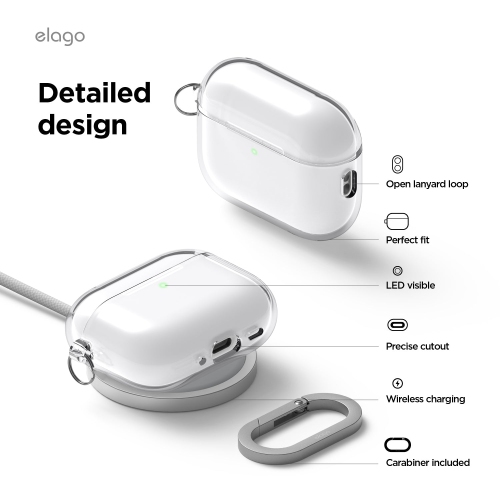 Étui transparent Elago pour AirPods Pro 3 Étui transparent - Mousqueton inclus, jaunissement réduit, antichoc, protection complète, TPUR souple,