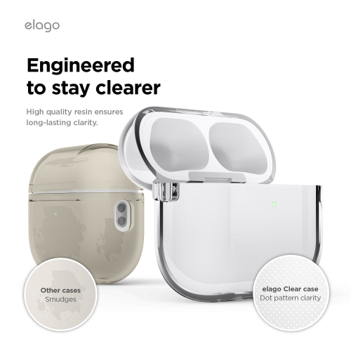 Étui transparent Elago pour AirPods Pro 3 Étui transparent - Mousqueton inclus, jaunissement réduit, antichoc, protection complète, TPUR souple,