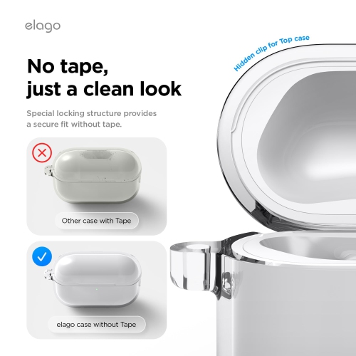 Étui transparent Elago pour AirPods Pro 3 Étui transparent - Mousqueton inclus, jaunissement réduit, antichoc, protection complète, TPUR souple,