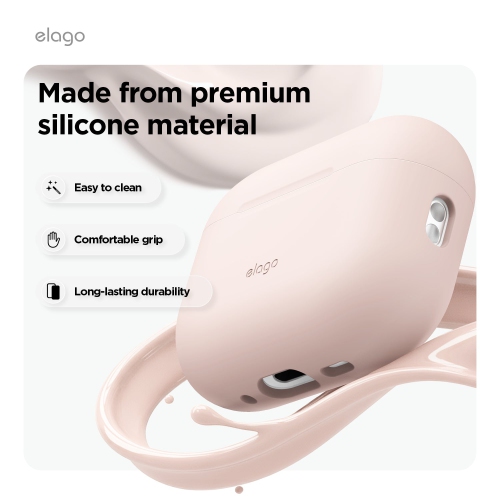 elago for AirPods Pro 3 Case - Premium Silicone Case with Carabiner, Supports Wireless Charging, Shock Resistant, Full Protection, Headphone
