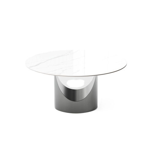 POVISON Hobart - Round Glossy Sintered Stone Dining Table 51" With White and Gunmetal
