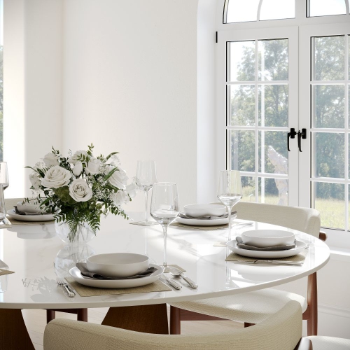 POVISON Hobart - Round Glossy Sintered Stone Dining Table 51" With White and Gunmetal