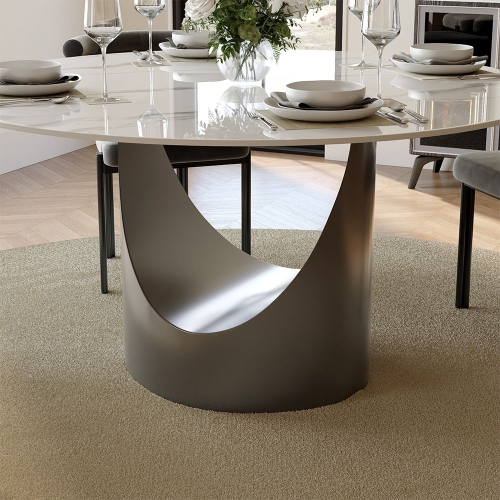 POVISON Hobart - Round Glossy Sintered Stone Dining Table 51" With White and Gunmetal