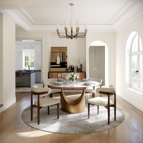 POVISON Hobart - Round Glossy Sintered Stone Dining Table 51" With White and Gold