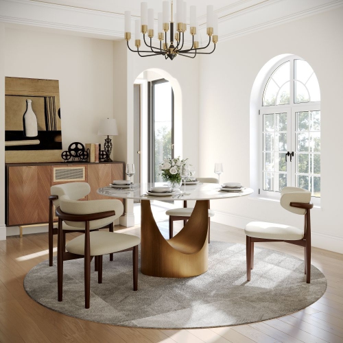 POVISON Hobart - Round Glossy Sintered Stone Dining Table 51" With White and Gold