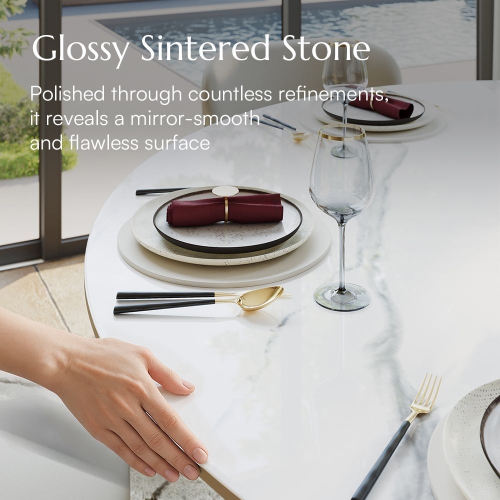 POVISON Hobart - Round Glossy Sintered Stone Dining Table 51" With White and Gold