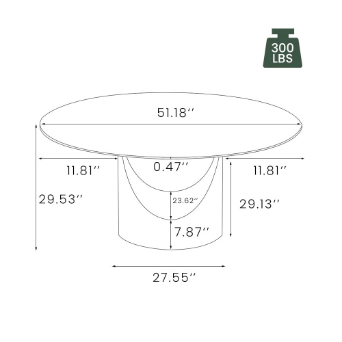 POVISON Hobart - Round Glossy Sintered Stone Dining Table 51" With White and Gold