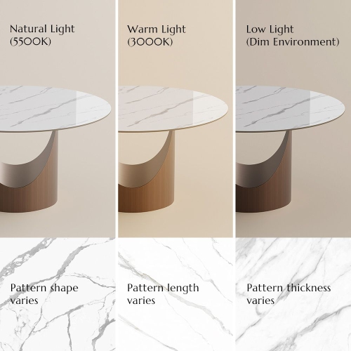 POVISON Hobart - Round Glossy Sintered Stone Dining Table 59" With White and Gold