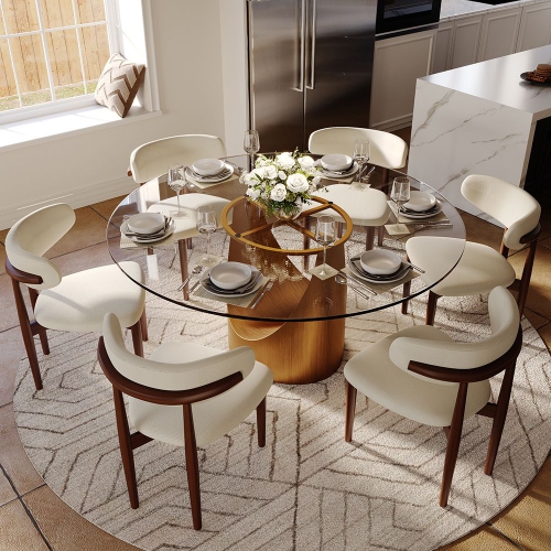 POVISON Hobart - Round Tempered Glass Dining Table 59" With Gold