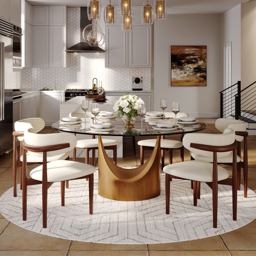 POVISON Hobart - Round Tempered Glass Dining Table 59" With Gold