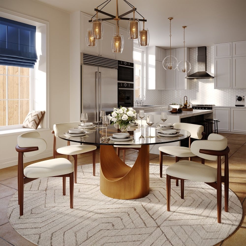 POVISON Hobart - Round Tempered Glass Dining Table 59" With Gold