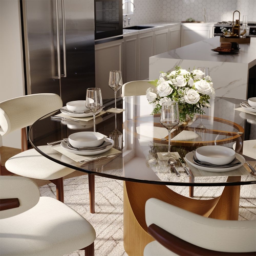 POVISON Hobart - Round Tempered Glass Dining Table 59" With Gold