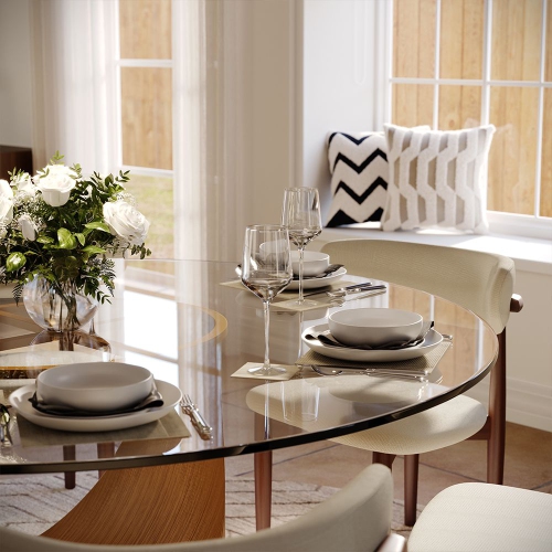 POVISON Hobart - Round Tempered Glass Dining Table 59" With Gold