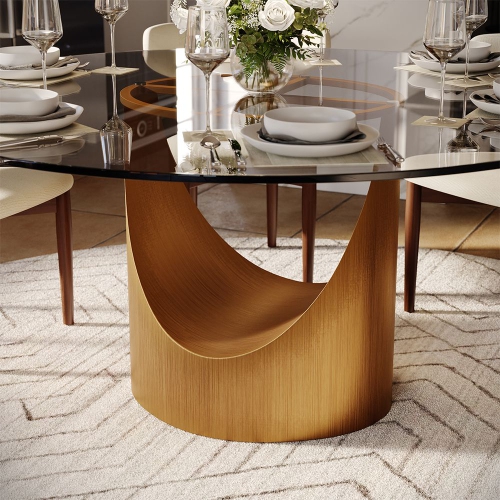 POVISON Hobart - Round Tempered Glass Dining Table 59" With Gold