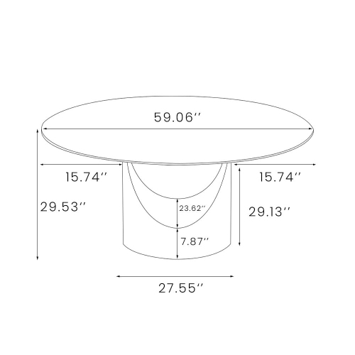 POVISON Hobart - Round Tempered Glass Dining Table 59" With Gold