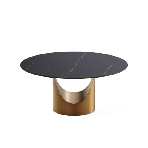POVISON  Hobart - Round Matte Sintered Stone Dining Table 59" With And Gold In Black