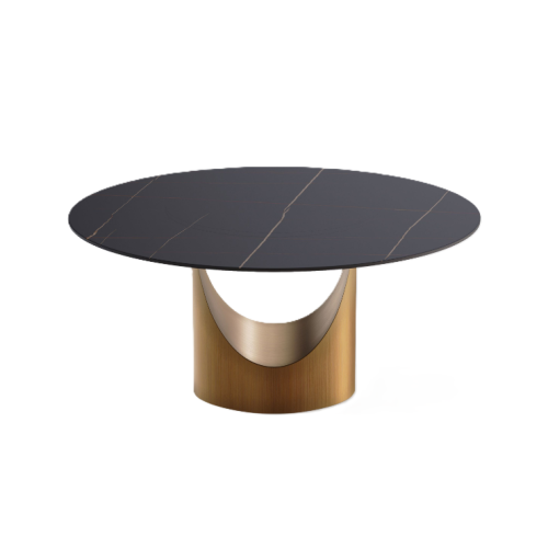 POVISON Hobart - Round Matte Sintered Stone Dining Table 51" with Black and Gold