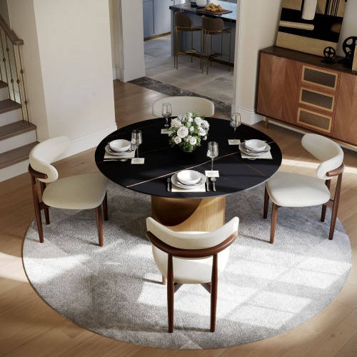 POVISON Hobart - Round Matte Sintered Stone Dining Table 51" with Black and Gold