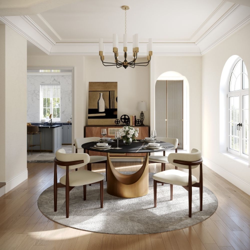 POVISON Hobart - Round Matte Sintered Stone Dining Table 51" with Black and Gold