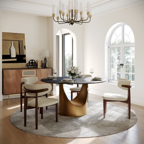 POVISON Hobart - Round Matte Sintered Stone Dining Table 51" with Black and Gold