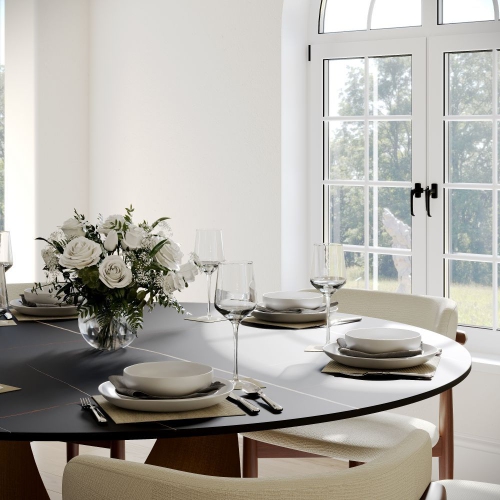 POVISON Hobart - Round Matte Sintered Stone Dining Table 51" with Black and Gold