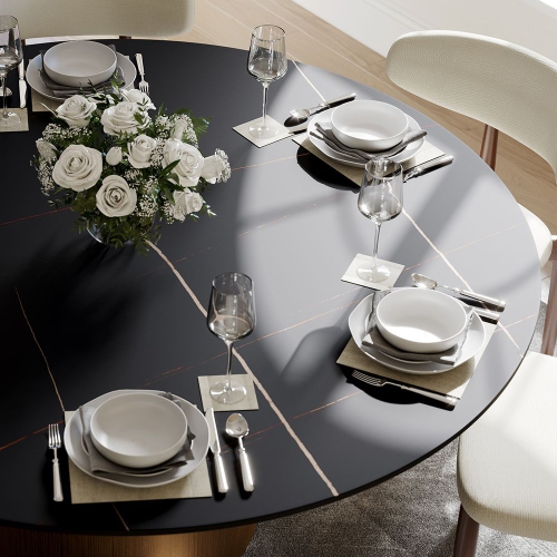 POVISON Hobart - Round Matte Sintered Stone Dining Table 51" with Black and Gold