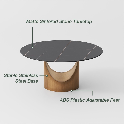 POVISON Hobart - Round Matte Sintered Stone Dining Table 51" with Black and Gold