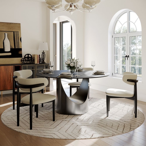 POVISON Hobart - Round Matte Sintered Stone Dining Table 51" with Black and Gunmetal