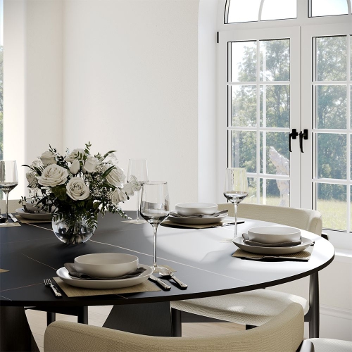 POVISON Hobart - Round Matte Sintered Stone Dining Table 51" with Black and Gunmetal