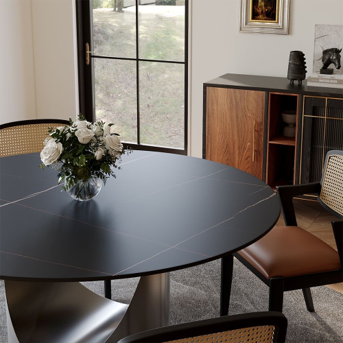 POVISON Hobart - Round Matte Sintered Stone Dining Table 51" with Black and Gunmetal