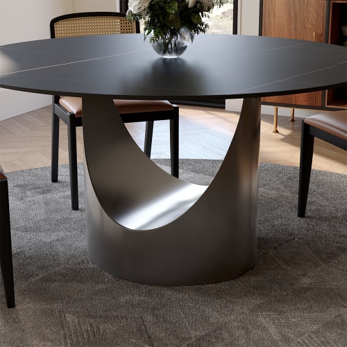 POVISON Hobart - Round Matte Sintered Stone Dining Table 51" with Black and Gunmetal