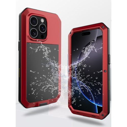 Applicable à l'étui pour téléphone mobile Apple 14 Pro réservoir en métal 3 sceau antichute protection d'écran en silicone intégré - rouge