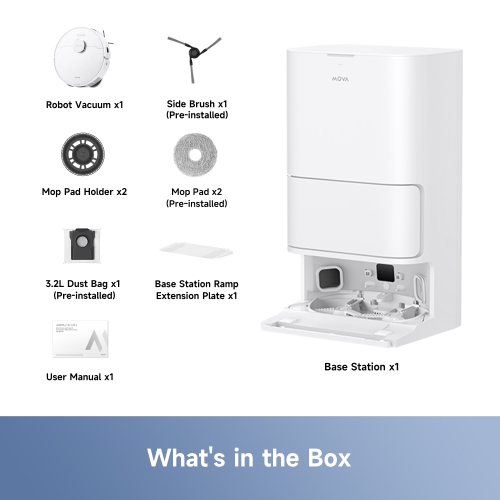 Mova E40 Ultra Robot Vacuum and Mop, 19,000Pa Suction, Extenable & Liftable Mop, All-in-One Station, Auto-Empty, Auto Washing & Hot Air Drying,