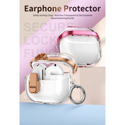 This Galaxy earphone case is drop-resistant and compatible with the Buds 3/3 Pro earphones - Silver - It comes with a clear electroplated buckle and