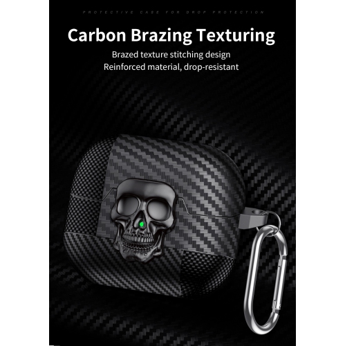 Carbon fiber skull pattern Galaxy Buds 3/3 Pro earphone case for Samsung earphones, soft case, personalized Buds 3/3 Pro - Dark Black, with a thug