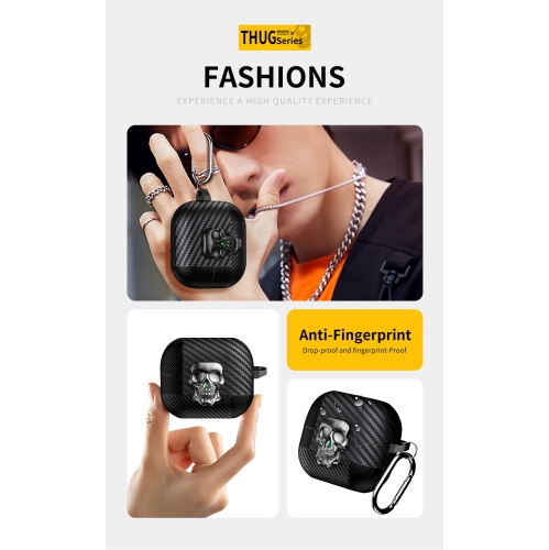 Carbon fiber skull pattern Galaxy Buds 3/3 Pro earphone case for Samsung earphones, soft case, personalized Buds 3/3 Pro - Dark Black, with a thug