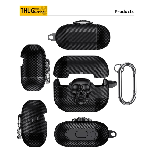 Carbon fiber skull pattern Galaxy Buds 3/3 Pro earphone case for Samsung earphones, soft case, personalized Buds 3/3 Pro - Dark Black, with a thug