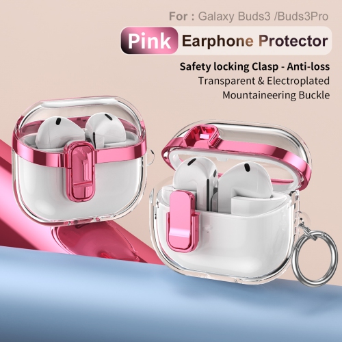 Simple electroplated locking Galaxy earphone case, compatible with Buds 3/3 Pro earphones, pink, with high-transparent electroplated locking buckle