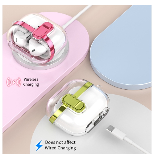 Simple electroplated locking Galaxy earphone case, compatible with Buds 3/3 Pro earphones, pink, with high-transparent electroplated locking buckle