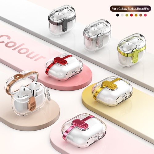 Simple electroplated lock Galaxy earphone case, compatible with Buds 3/3 Pro earphones, cola red, equipped with a high-transparent electroplated lock