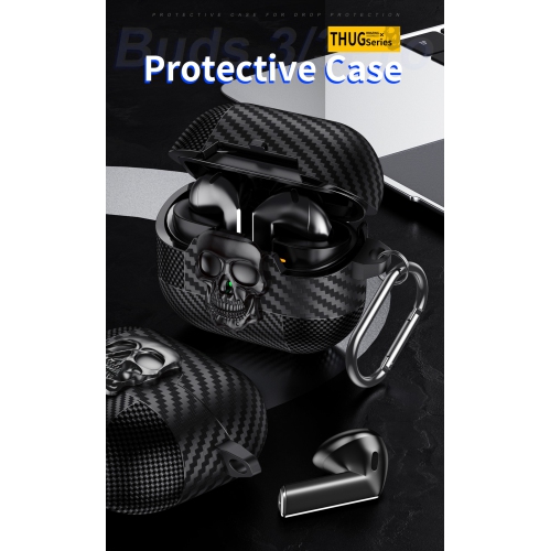 Carbon fiber skull pattern Galaxy Buds 3/3 Pro earphone case for Samsung earphones, soft case, personalized Buds 3/3 Pro - Bronze, with a thug skull