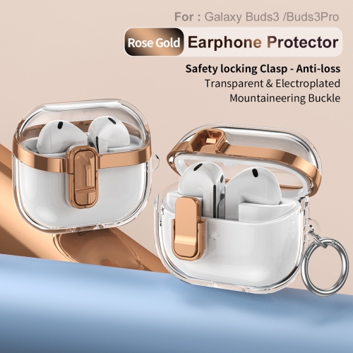 Simple electroplated lock Galaxy earphone box, compatible with Buds 3/3 Pro earphones, champagne gold, equipped with high-transparent electroplated