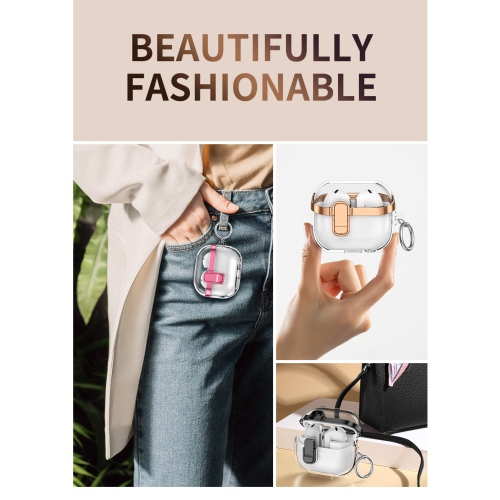 Simple electroplated lock Galaxy earphone box, compatible with Buds 3/3 Pro earphones, champagne gold, equipped with high-transparent electroplated