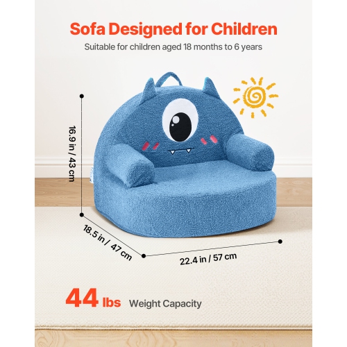 VEVOR Kids Chair Comfy, Monster Style Foam Toddler Chair with Armrests, Movable & Washable Kids Sofa Made of 28D Sponge & Teddy Plush for Playroom,