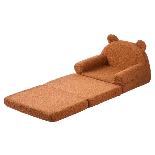 VEVOR 2-in-1 Kids Sofa, Foldable Bear Toddler Soft Couch with Armrests, Made of 28D Sponge & Teddy Fleece, Convertible Toddler Chair to Lounger, Kid